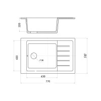 Кухонная мойка из искусственного гранита WISENT Оникс (770x510мм) MWP780-25/WGER013