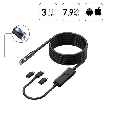 Видеоэндоскоп iCarTool USB для смартфона/планшета, 2 камеры 2Мп (1920x1080), зонд 7.9мм, длина 3м IC-V801-2
