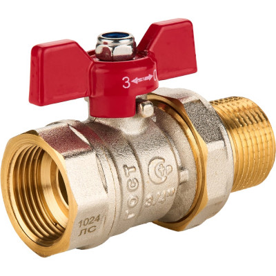 Шаровый кран SANEXT ГОСТ, PN40, Ду 20, НР-ВР 3/4" со сгоном (Американка) бабочка 8772