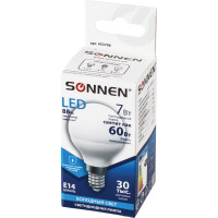 Светодиодная лампа SONNEN 7 Вт, цоколь Е14, шар, холодный белый свет, LED G45-7W-4000-E14, 453706