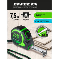 Рулетка EFFECTA Fort 7.5 м, 25 мм, магнит, автостоп, нейлоновая лента с 2-сторонней шкалой 581725