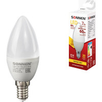 Светодиодная лампа SONNEN 7 Вт, цоколь Е14, свеча, теплый белый свет, LED C37-7W-2700-E14, 453711