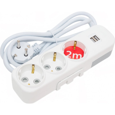 ELBI Myra Удлинитель с/з 3вх с защитными шторками USB 2м (3x1) 527-040202-311