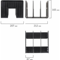 Лоток-сортер для бумаг BRAUBERG "Radikal", 3 отделения, 207х212х165 мм, сетчатый, черный 235364