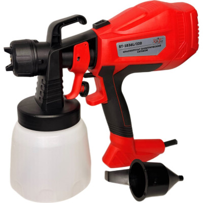 Электрический сетевой краскопульт AktiTool ST-1836L сопла 1.5, 1.8, 2.0, 2.5 мм, нижн. бачок 1 л, 220 ST-1836L/220V