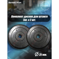 Комплект дисков BARFITS mb barbell mb-atlet 31 мм, 5 кг, 2 шт. barbell31-5x2