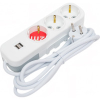 Удлинитель ELBI Myra с заземлением, 3 гнезда, с защитными шторками, USB, 2м, 3x1 527-040202-311