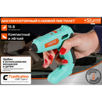 Клеевой аккумуляторный пистолет Sturm 2000 мАч, D 7 мм, 6 стержней GG0715A