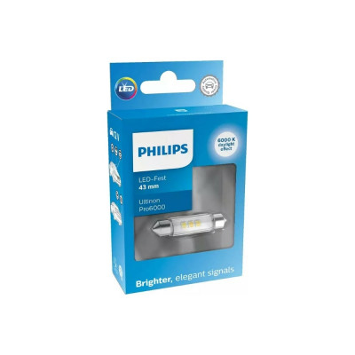 PHILIPS автолампа C5W SV8.5/8 LED 43мм WHITE Ultinon Pro6000 6000K 100Лм 12V 11866CU60x1
