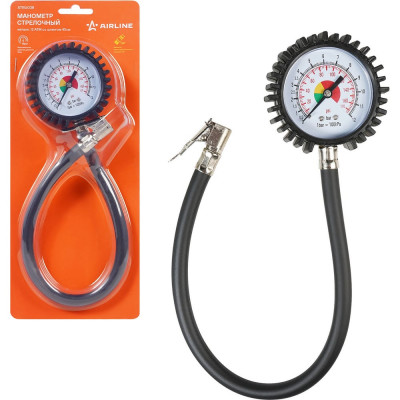 Манометр стрелочный металлический AIRLINE 12 атм, со шлангом 45 см  ATBU038