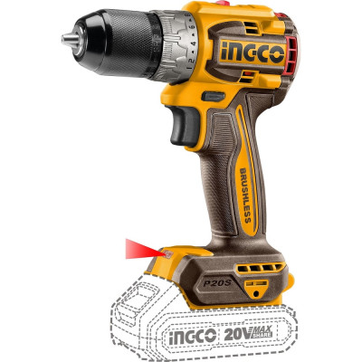 INGCO Аккумуляторный бесщеточный шуруповерт 20B, 60 Нм Li-ion INDUSTRIAL CDLI20602