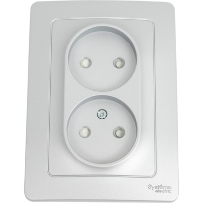 Розетка Systeme Electric Blanca внутр Алюминий 2-ая б/з со шторками, 16А, 250В SE BLNRS000123