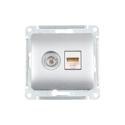 Двойная ТВ + компьютерная розетка Systeme Electric Glossa RJ45, кат. 5Е, механизм, алюминий GSL000389