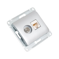 Двойная ТВ + компьютерная розетка Systeme Electric Glossa RJ45, кат. 5Е, механизм, алюминий GSL000389