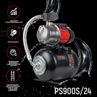 Насосная станция VERTON AQUA PS900S/24 900 Вт, 50 л/мин, 24 л, гл. 8 м, высота 45 м, 1", 3 бар 01.13297.13551