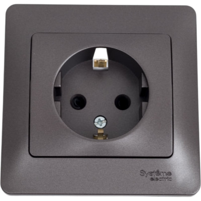 Розетка Systeme Electric Glossa с заземлением со шторками, 16а, 250в, в сборе, графит GSL001344
