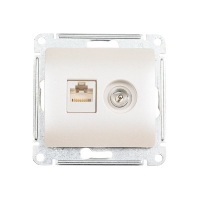 Двойная розетка: тв + компьютерная Systeme Electric Glossa rj45, кат. 5е, механизм, перламутр GSL000689