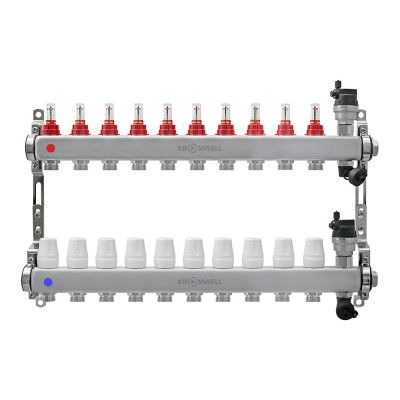 Коллекторный блок KROMWELL из нерж. cтали с расходомерами, в комплекте 1", 10x3/4", "евроконус" KW.SM6006105