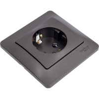 Розетка Systeme Electric Glossa с заземлением со шторками, 16а, 250в, в сборе, графит GSL001344