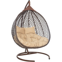 Подвесное двухместное кресло-кокон Лаура ФИДЖИ коричневый +каркас, подушка бежевая FID 302