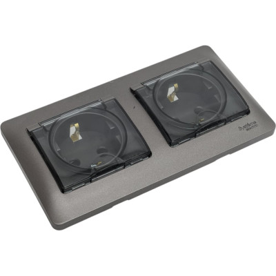 Розетка Systeme Electric Glossa Графит 2-ая с/з, со шторками, в сборе, IP44 SE GSL001347
