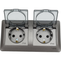 Розетка Systeme Electric Glossa Графит 2-ая с/з, со шторками, в сборе, IP44 SE GSL001347