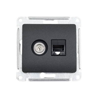 Двойная ТВ + компьютерная розетка Systeme Electric Glossa RJ45, кат. 5Е, механизм, антрацит GSL000789