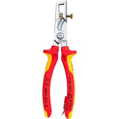 Клещи для удаления изоляции KNIPEX с функцией резания кабеля, со страховочным креплением, 180 mm KN-1366180T