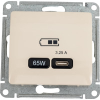 Розетка USB Systeme Electric GLOSSA тип-C 65W высокоскор.заряд. QC, PD, механизм, БЕЖЕВЫЙ GSL000227