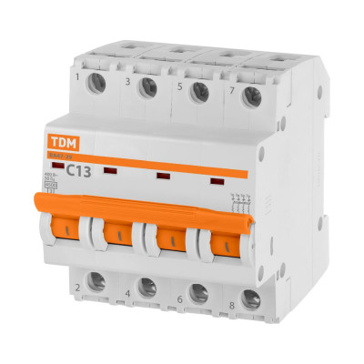 Автоматический выключатель TDM ELECTRIC ВА47-29 4Р 13А 4.5кА С SQ0206-0124