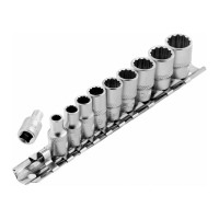Набор торцевых головок, 1/4", 12-ти гр CrV, 4-13 мм, 10 шт. STELS 13606