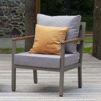 Уличное кресло GreenWeen SANTORINI, каркас алюминий цвет PECAN, подушки рогожка цвет BAHAMA ASH, подлокотники дерево, 700x870x820, GW-AL-SANT-CH-800P