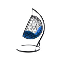 Подвесное кресло M-GROUP КРУГ с ротангом чёрное, синяя подушка 11050410