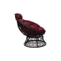 Кресло M-GROUP ПАПАСАН мини с ротангом чёрное, бордовая подушка 12070402