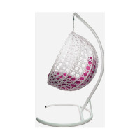 Подвесное кресло M-GROUP КРУГ ЛЮКС с ротангом белое, розовая подушка 11060108