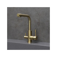 Смеситель для кухни Lemark с подключением к фильтру питьевой воды, высота излива 27 см, длина 21 см, нержавеющая сталь/светлое золото LM5061LGN