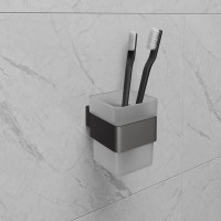 Стакан для зубных щеток Lemark SMOOTH LINE с держателем, графит 9736015