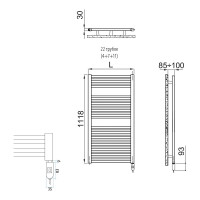 Полотенцесушитель электрический IRSAP ARES/EI 1118/580 CL.50 B01 EIM058I50IR01NNN02