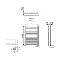 Полотенцесушитель электрический IRSAP ARES/EK 818/580 CL.50 B01 EIS058K50IR01NNN01