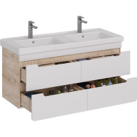 Тумба Lemark OLIVIA 125 см под 2 раковины, подвесная,4 ящика, цвет корпуса: Дуб кантри, цвет фасада: Белый глянец LM08OL125T