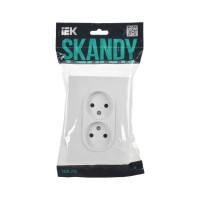 Розетка 2-местная IEK SKANDY без заземления с защитными шторками 10А в сборе SK-R09W арктический белый SK-R23-10-K01-F