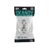 Розетка 2-местная IEK SKANDY с заземлением с защитными шторками 16А в сборе SK-R07W арктический белый SK-R24-16-K01-F