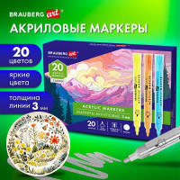 Маркеры акриловые для рисования и хобби BRAUBERG ART CLASSIC 20 ярких цветов, линия 3 мм 152526