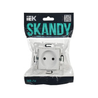 Розетка без заземления IEK SKANDY с защитными шторками 10А SK-R01W арктический белый SK-R13-10-K01