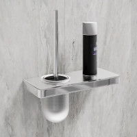 Ершик для унитаза с держателем и полкой Lemark GLASS LINE хром/белое стекло 9761031