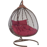 Подвесное двухместное кресло-кокон Лаура ФИДЖИ коричневый +каркас, подушка бордовая FID 304