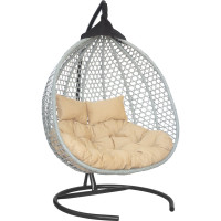 Подвесное двухместное кресло-кокон Лаура ФИДЖИ серый + каркас, подушка бежевая FID 502