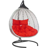 Подвесное двухместное кресло-кокон Лаура ФИДЖИ серый + каркас, подушка красная FID 506