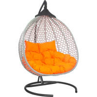 Подвесное двухместное кресло-кокон Лаура ФИДЖИ серый + каркас, подушка оранжевая FID 512