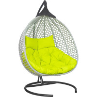 Подвесное двухместное кресло-кокон Лаура ФИДЖИ серый + каркас, подушка салатовая FID 503/1